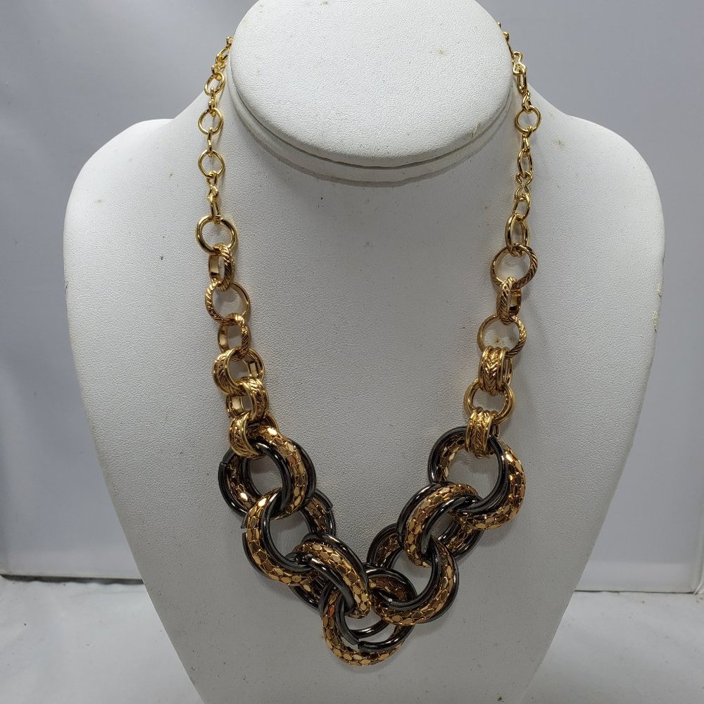 Bijou Two tone link chain necklace gold and hematite